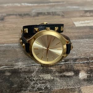 Michael kors double wrap studded leather watch